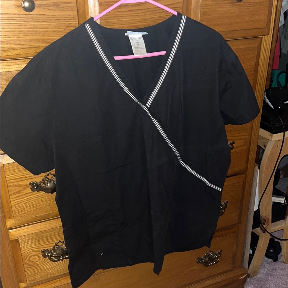 Woman’s Black Scrub Top with White Trim